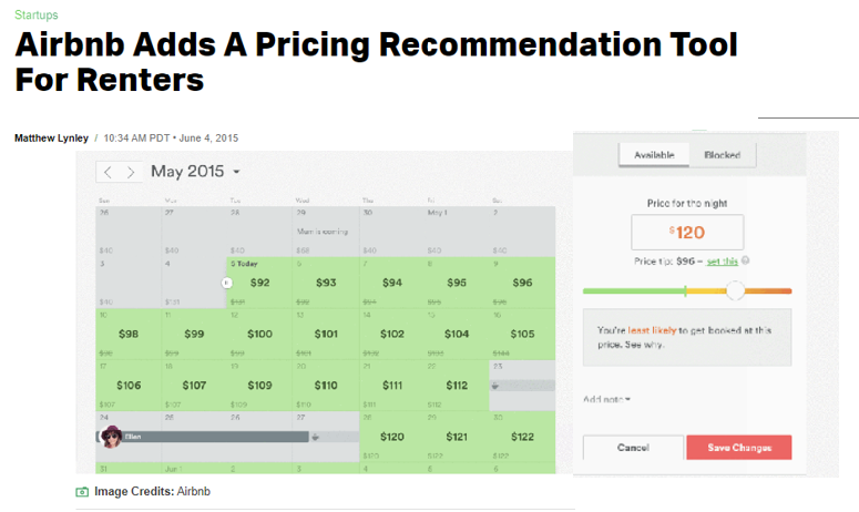 Extract from Airbnb Pricing Recommendation Tool